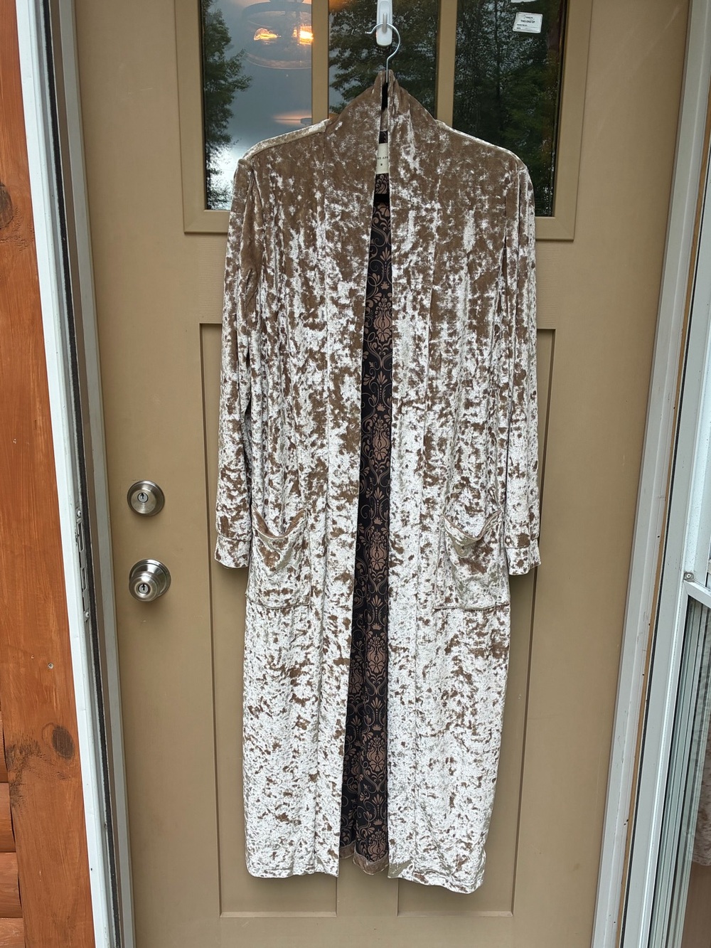 Panache Apparel Long Duster Crushed Velvet Look Open Front Women's Medium